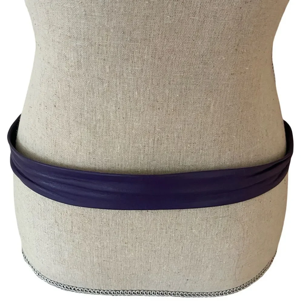 Vintage Purple Leather Belt With Golden Clasp